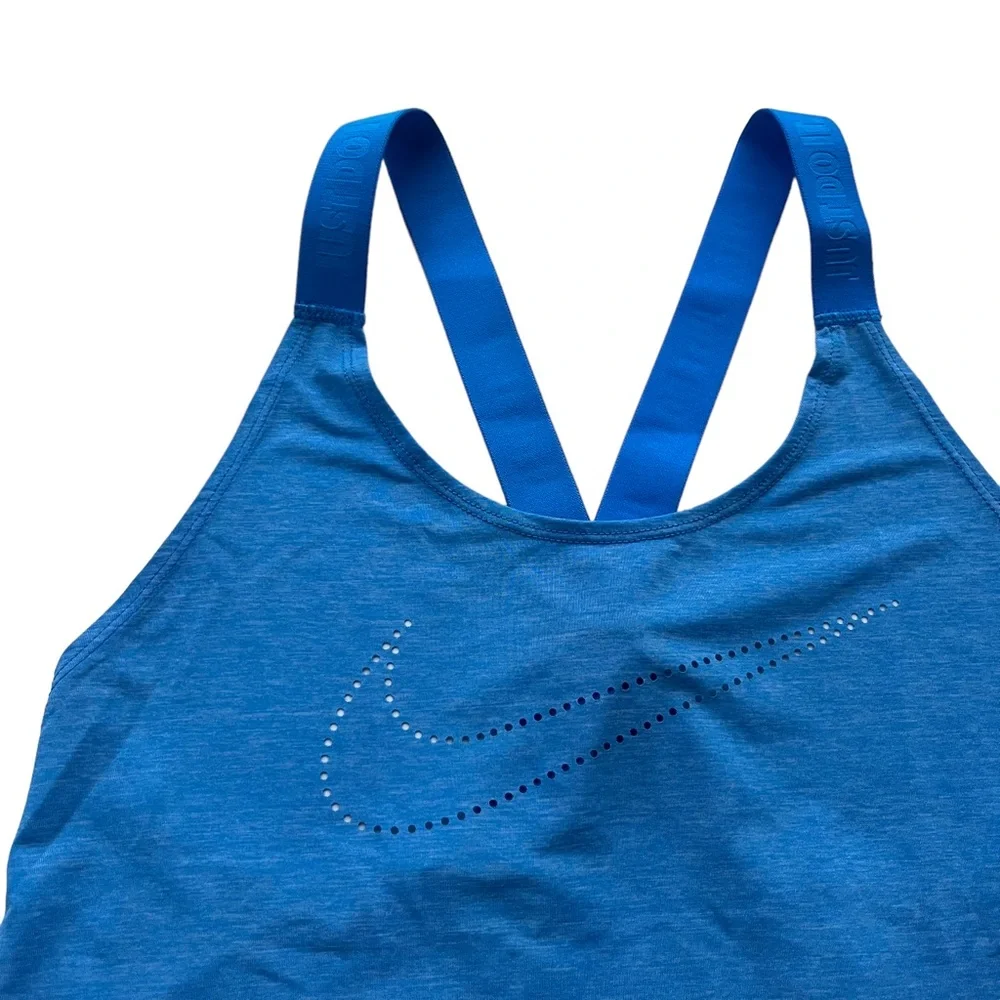 Nike Women’s Size XS Blue Dri-Fit Cut-out Logo Elastic Straps Loose Fit Tank Top